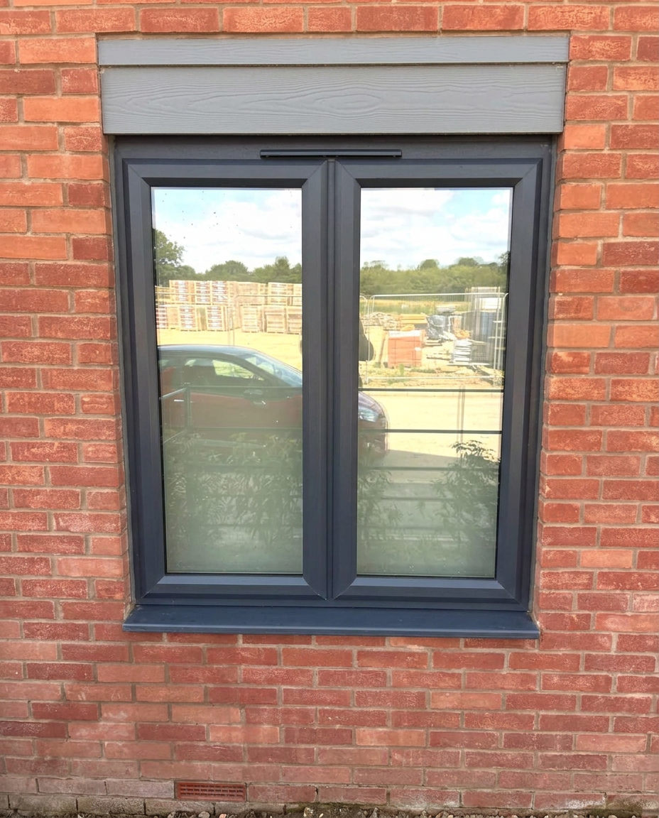 The same anthracite grey window after cleaning, with clean seals and streak-free glass in Northampton