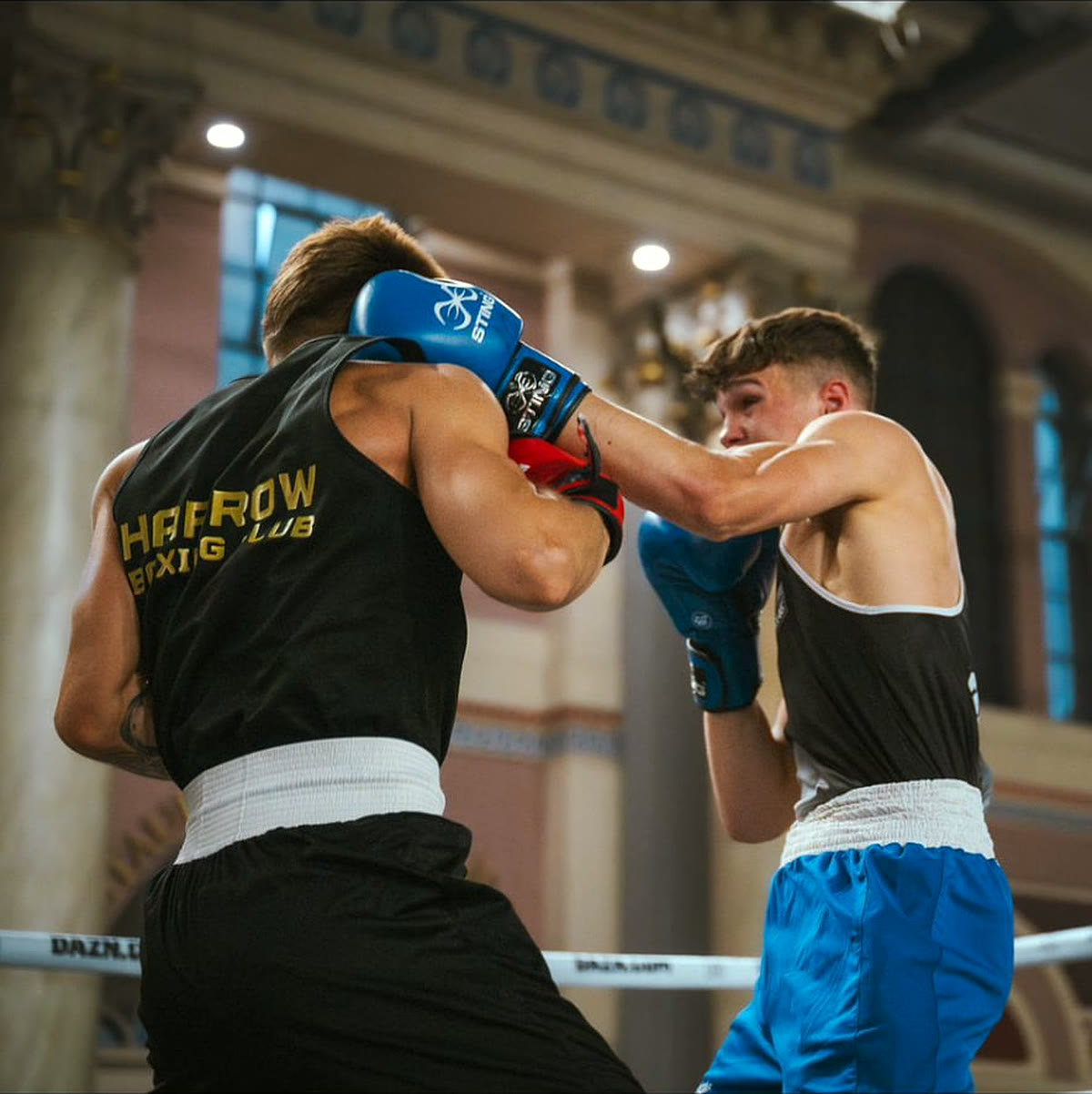 Issac working behind his guard during an amateur boxing bout